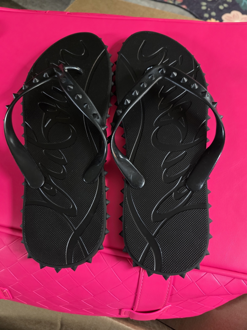 Christian Louboutin Black Studded Flip Flops